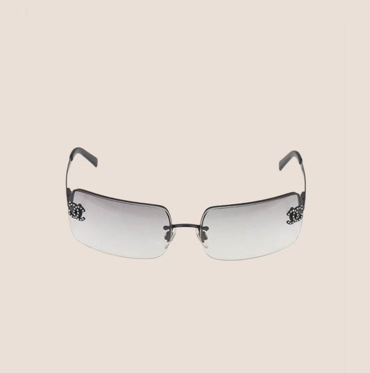 CHANEL 90s SEMI RIMLESS CC CRYSTAL CLEAR SUNGLASSES