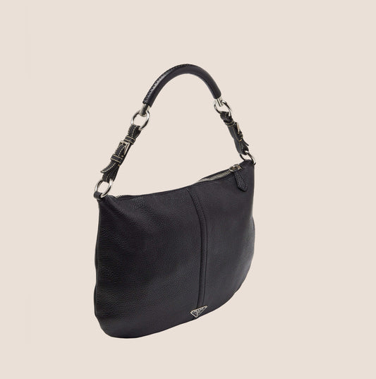 PRADA 2000 BLACK LEATHER LOGO HOBO BAG