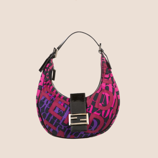 FENDI MULTICOLOR PRINT HALF MOON HOBO BAG