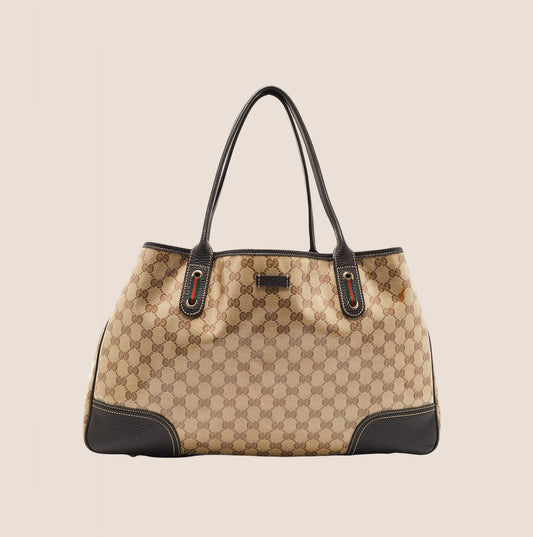 GUCCI BROWN GG CRYSTAL CANVAS PRINCY TOTE BAG