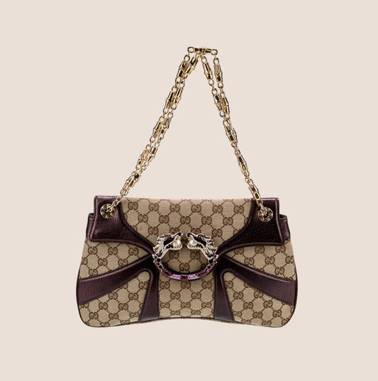 GUCCI GG CANVAS JEWELED DRAGON SHOULDER BAG