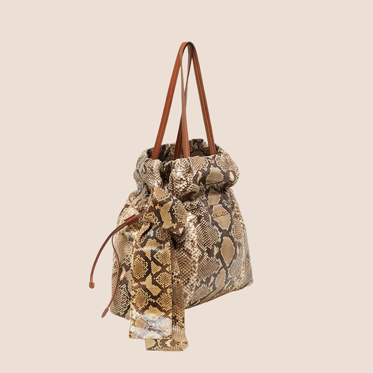 PRADA 2000 BROWN PYTHON BOW DRAWSTRING HOBO BAG
