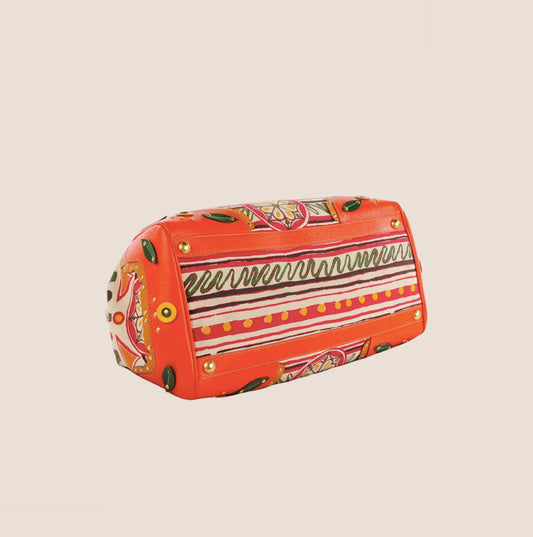 PRADA PAPAYA CANAPA STAMPATA FRAME BAG