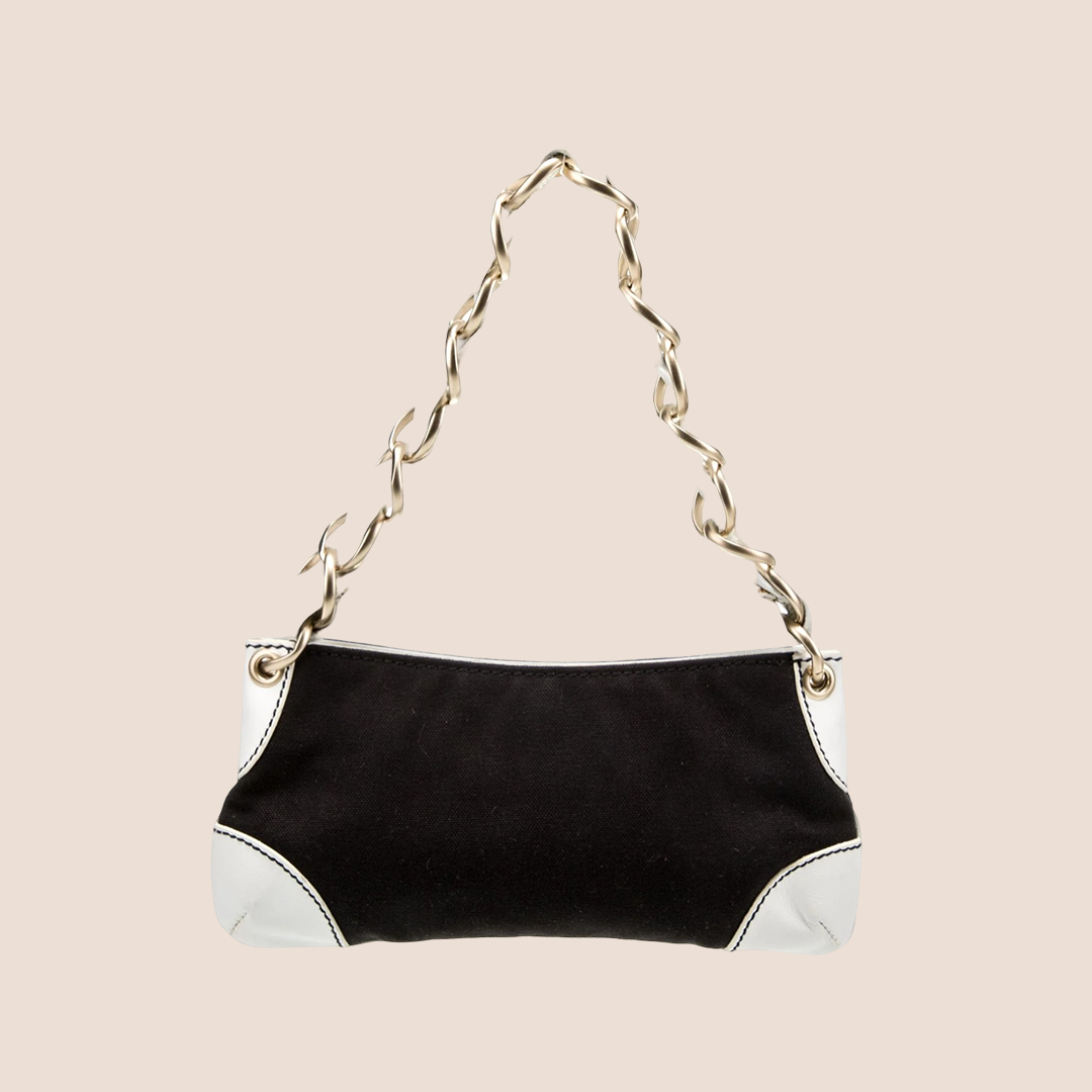 CHANEL 2003 OLSEN CC CANVAS SHOULDER CHAIN BAG