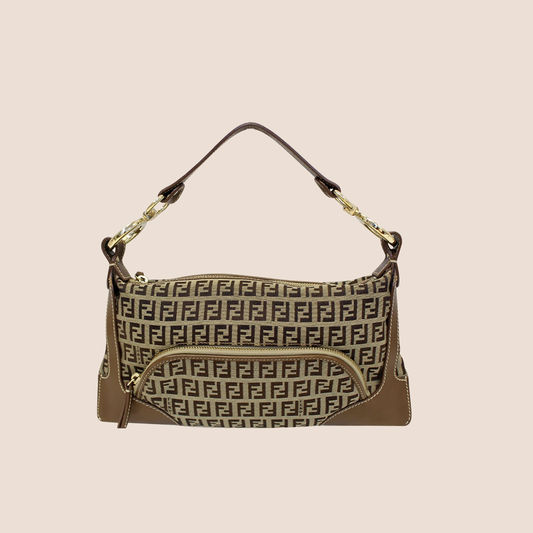 FENDI 2000 BROWN ZUCCHINO CANVAS CHEF SHOULDER BAG