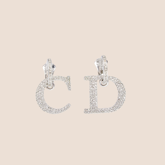 CHRISTIAN DIOR CRYSTAL LOGO C & D DROP EARRINGS