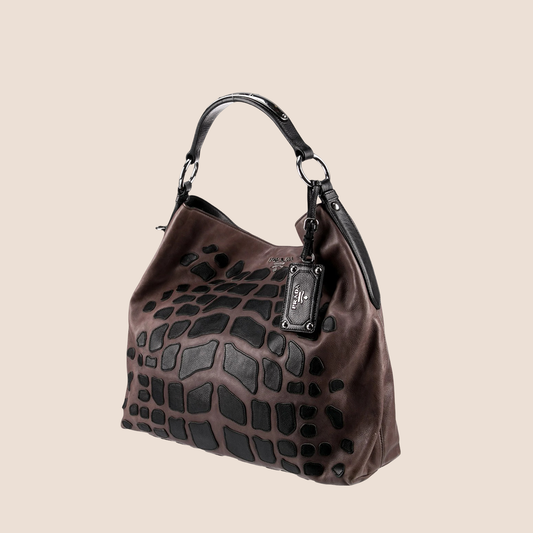 PRADA BROWN GLACE PATCH HOBO BAG