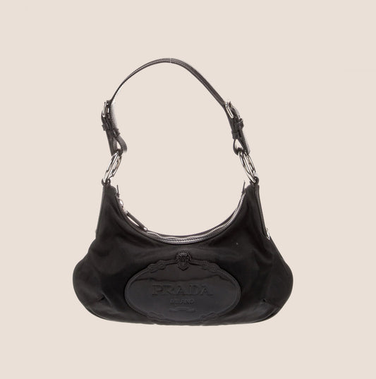 PRADA 2000 BLACK TESSUTO LOGO PATCH SHOULDER BAG