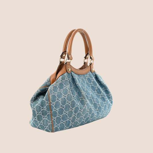 GUCCI DENIM GG MONOGRAM SUKEY TOTE BAG