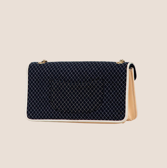 CHANEL 2002 CREAM & NAVY JERSEY SHOULDER BAG