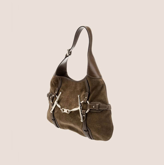 GUCCI KHAKI SUEDE 85TH ANNIVERSARY HORSEBIT HOBO BAG