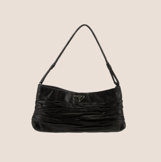 PRADA BLACK NAPPA PLISSE SHOULDER BAG