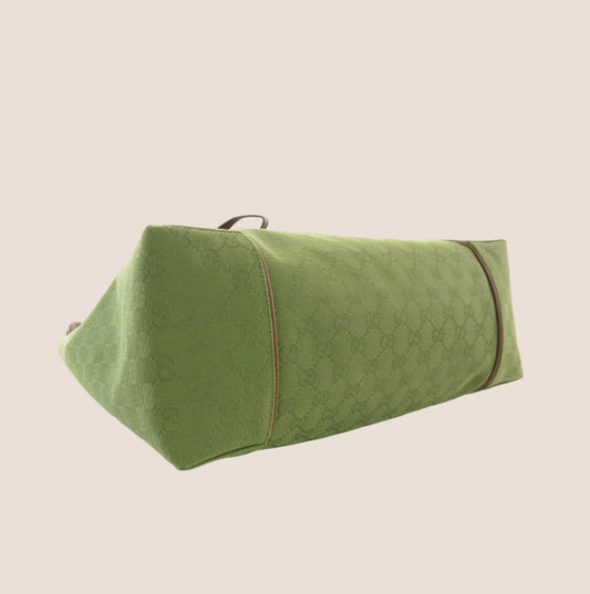 GUCCI GREEN GG MONOGRAM CANVAS TOTE BAG