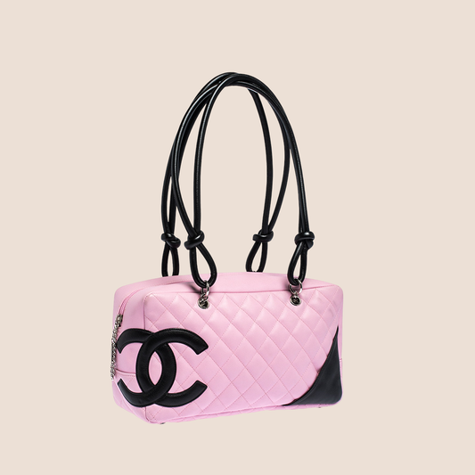 CHANEL 2006 PINK & BLACK CC LOGO CAMBON BOWLING BAG