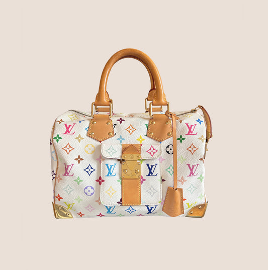 LOUIS VUITTON WHITE MULTICOLOR MONOGRAM SPEEDY 30 BAG