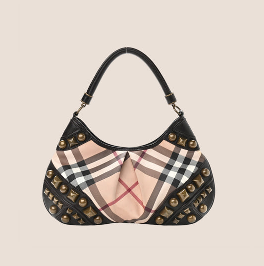 BURBERRY ALVERTON STUDDED NOVA CHECK SHOULDER BAG