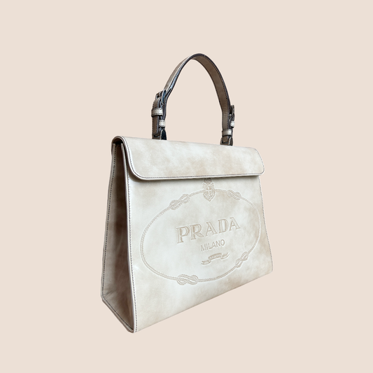 PRADA 2005 BEIGE LEATHER SPAZZOLATO HANDBAG