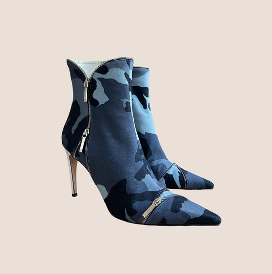 CHRISTIAN DIOR 2000 BLUE CAMOUFLAGE PRINT BOOTIES