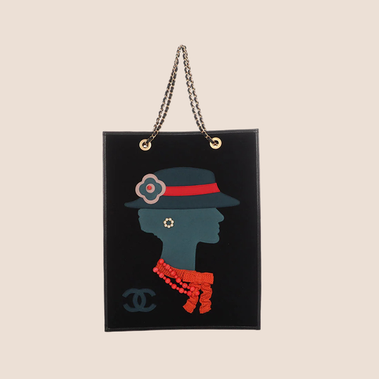 CHANEL BLACK WOOL COCO SILHOUETTE TOTE BAG