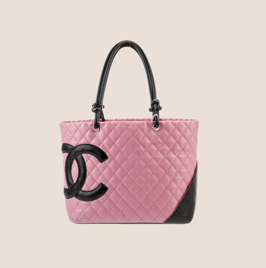 CHANEL 2005  PINK & BLACK QUILTED LEATHER CC CAMBON TOTE BAG