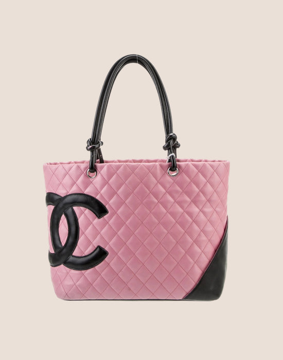 CHANEL 2005  PINK & BLACK QUILTED LEATHER CC CAMBON TOTE BAG