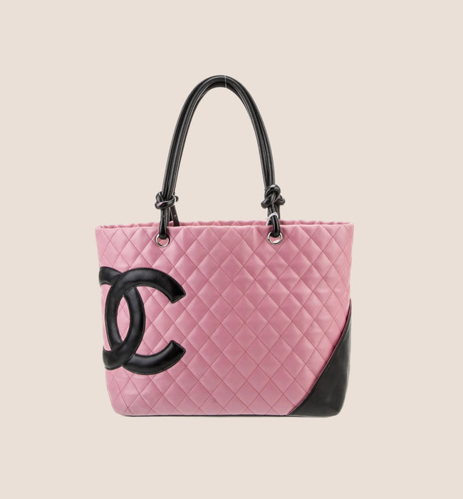CHANEL 2005  PINK & BLACK QUILTED LEATHER CC CAMBON TOTE BAG