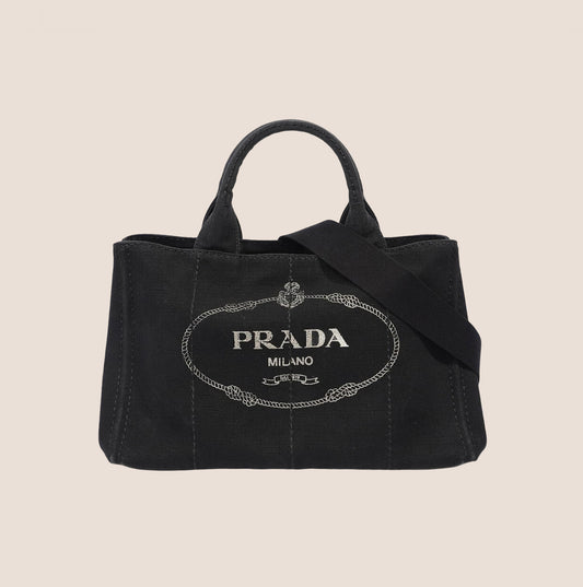 PRADA CANAPA BLACK LOGO HANDBAG