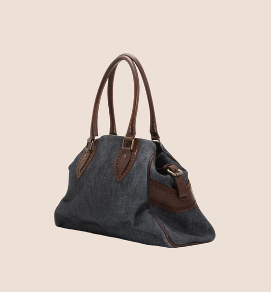 FENDI 2000 DENIM & BROWN LEATHER DU JOUR HOBO BAG