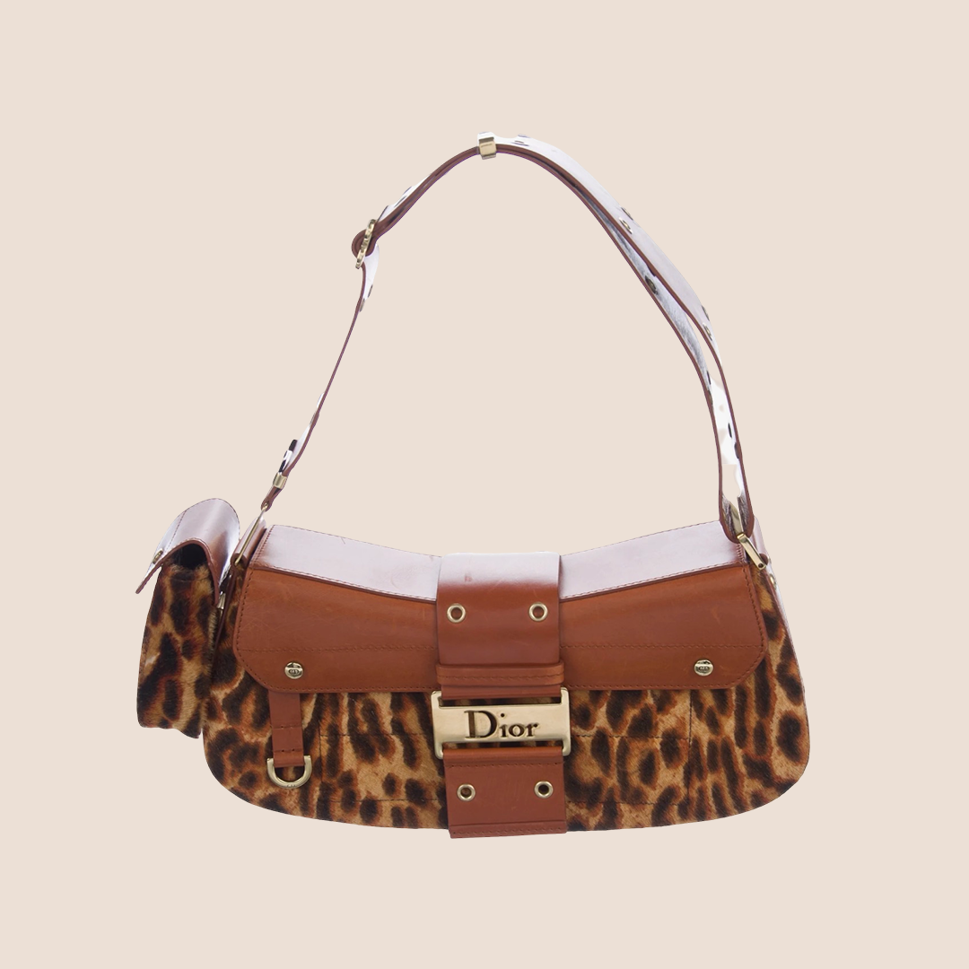 CHRISTIAN DIOR 2005 PONYHAIR LEOPARD PRINT STREET CHIC COLUMBUS BAG