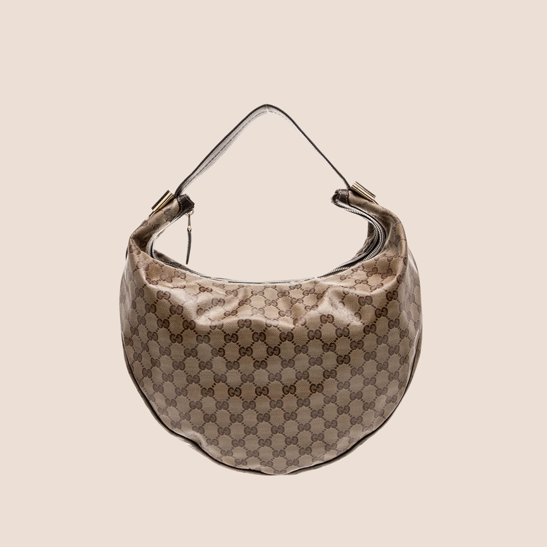 GUCCI GG CRYSTAL BROWN MONOGRAM DUCHESSA HOBO BAG