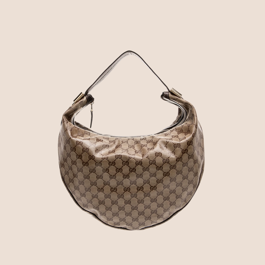 GUCCI GG CRYSTAL BROWN MONOGRAM DUCHESSA HOBO BAG