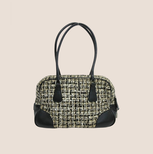 PRADA 2000 BLACK TWEED BAULETTO BAG