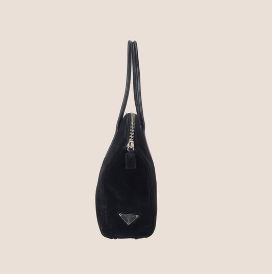 PRADA 2000s BLACK VELVET LOGO HANDBAG