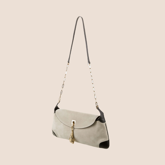 GUCCI GREY SUEDE TIGER HEAD SHOULDER BAG