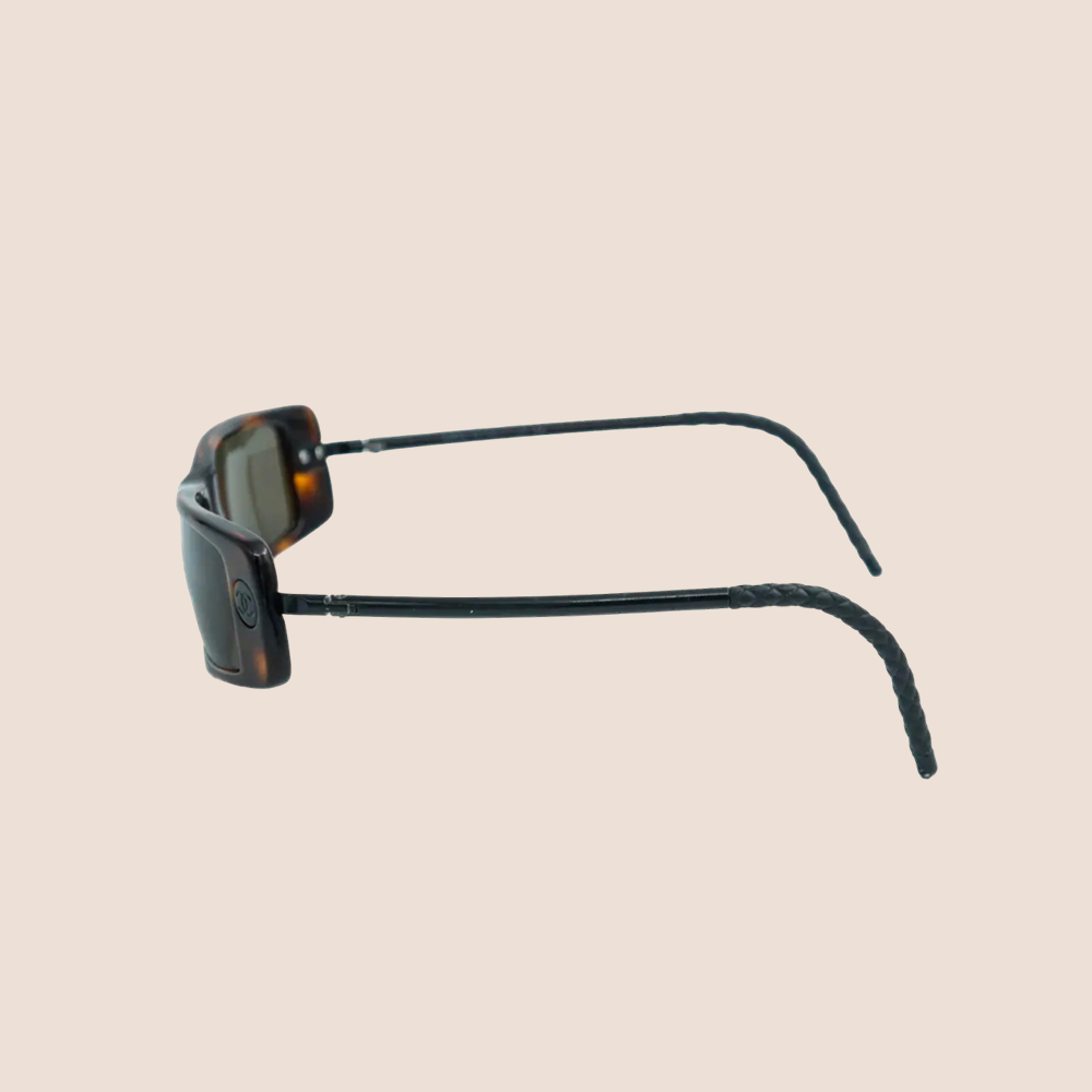 CHANEL 1990s BROWN TORTOISE RECTANGLE SUNGLASSES