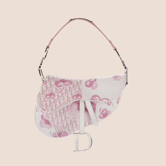 CHRISTIAN DIOR 2004 GIRLY PINK CHERRY BLOSSOM CANVAS SADDLE BAG