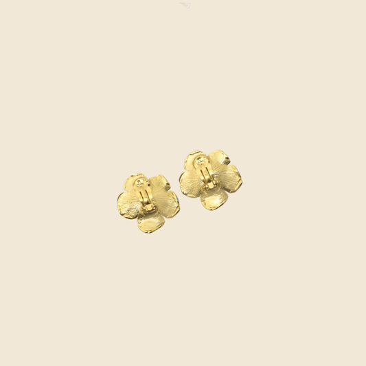 YVES SAINT LAURENT GOLD ROSE CLIP ON EARRINGS