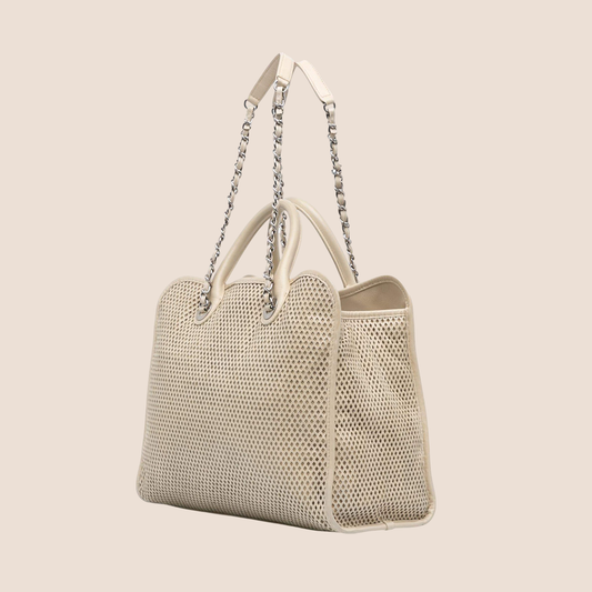 CHANEL BEIGE PERFORATED CAFLSKIN UP IN THE AIR SATCHEL