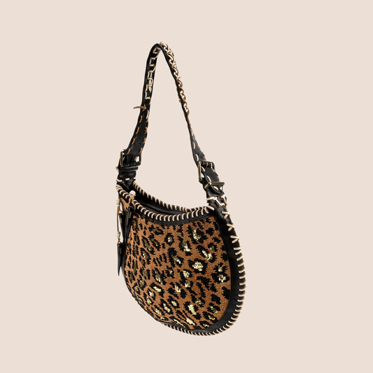 FENDI 2003 LEOPARD PRINT WHIPSTITCH OYSTER HOBO BAG