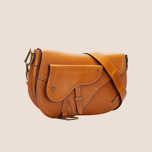 CHRISTIAN DIOR BROWN LEATHER SADDLE CROSSBODY FLAP BAG