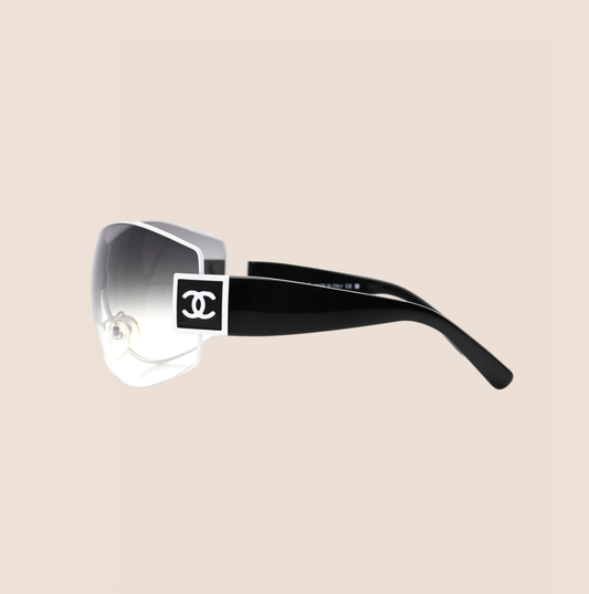 CHANEL BLACK & WHITE AVIATOR SHIELD SUNGLASSES