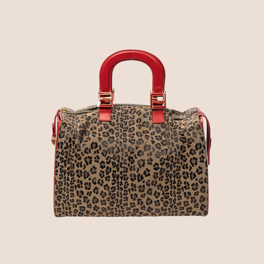 FENDI RED LEOPARD PRINT BOSTON BAG