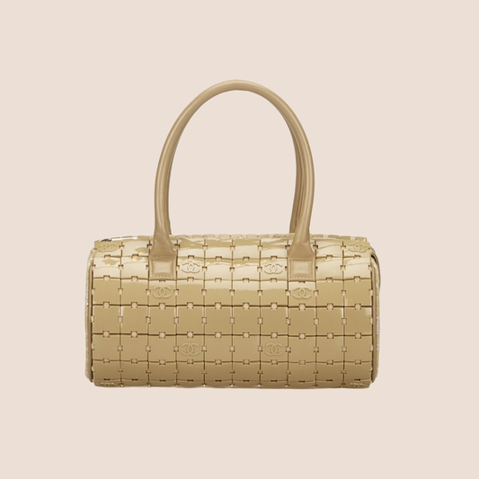 CHANEL 2002 BEIGE ACRYLIC LUCITE PUZZLE BARREL BAG