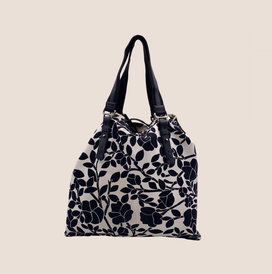 YVES SAINT LAURENT FLORAL BLACK & WHITE YSL KAHALA TOTE