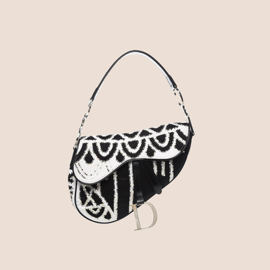 CHRISTIAN DIOR LIMITED EDITION SATIN SEQUIN EMBELLISHED SADDLE BAG