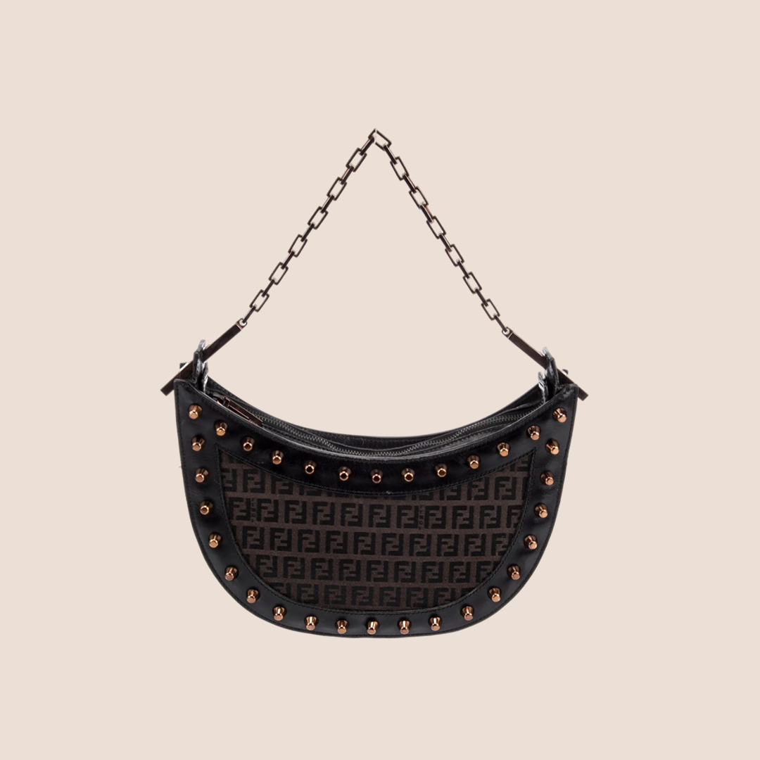 FENDI BROWN ZUCCHINO STUDDED HALF MOON BAG – RDB FENDI BROWN ZUCCHINO STUDDED HALF MOON BAG – RDB