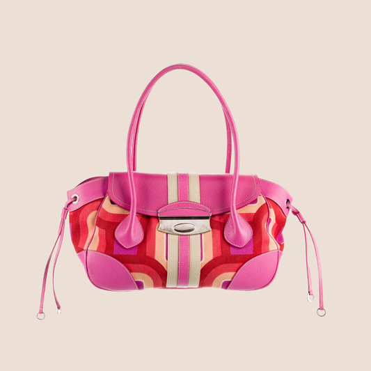 PRADA 2000 PINK VITELLO LEATHER & NYLON STRIPE BAG