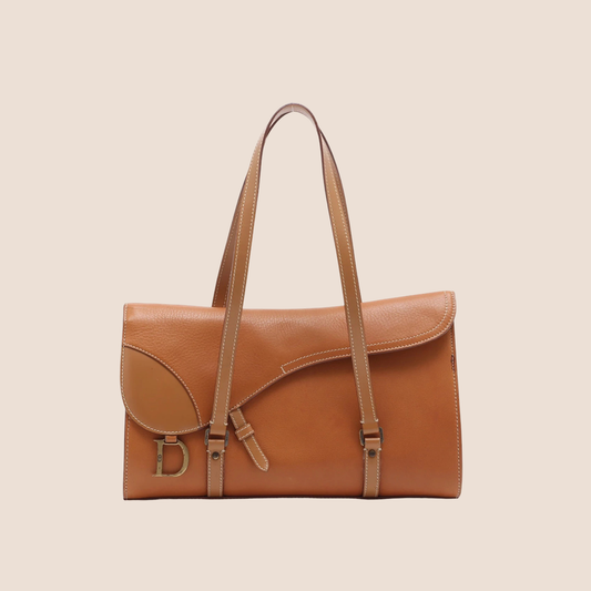 CHRISTIAN DIOR BROWN LEATHER SADDLE BRIEFCASE BAG