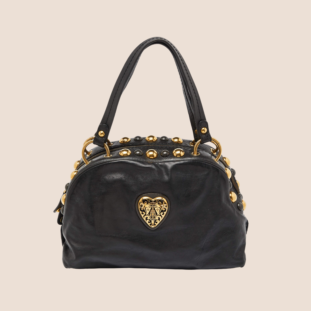 GUCCI BLACK LEATHER STUDDED BABOUSKA DOME BAG