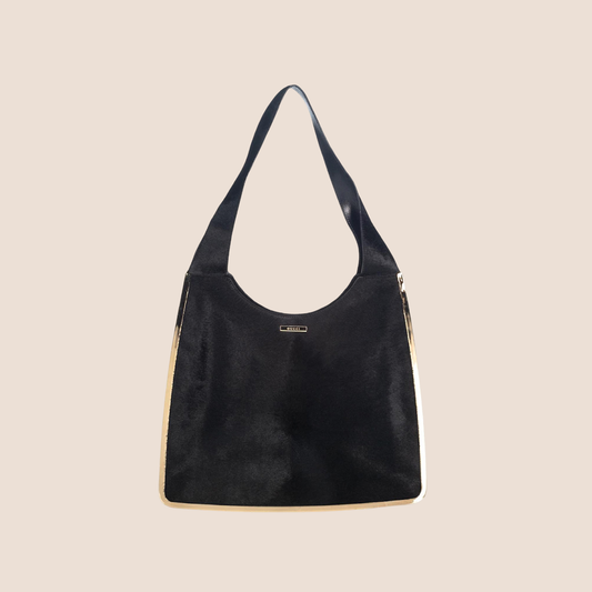 GUCCI GOLD FRAME BLACK PONY HAIR HANDBAG